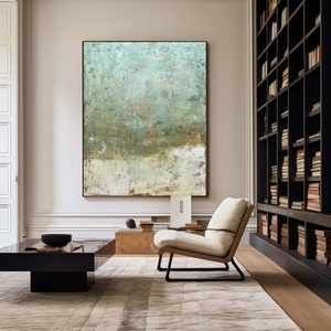 Peinture abstraite vert rustique vieilli sur toile pour la décoration intérieure – Peinture à l'huile originale faite à la main, tableau mural moderne - Product Image 6