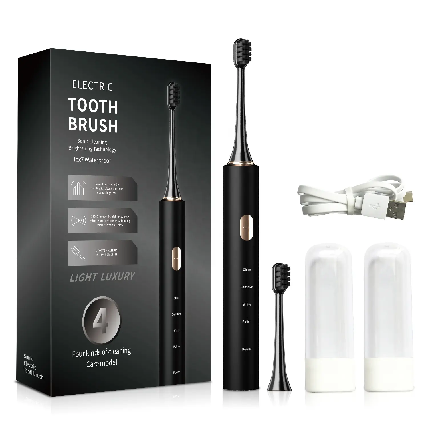 High Quality Noiseless Portable Travel Smart Toothbrush Alloy Body Adult Rechargeable IPX7 Sonic Electric Toothbrush