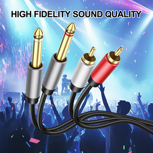<span class=keywords><strong>Cable</strong></span> de 2x6,35mm a 2RCA, Conector estéreo TS doble de 1/4 pulgadas macho a <span class=keywords><strong>2</strong></span> <span class=keywords><strong>RCA</strong></span> macho adaptador divisor de <span class=keywords><strong>cable</strong></span> de audio estéreo para amplificador - Product Image 2