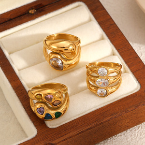 รูปหัวใจแหวนเพชรผู้หญิงแฟชั่นเครื่องประดับหยดน้ำหินสีสแตนเลสของขวัญสำหรับเธอ TR4396 - Product Image 3