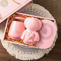 Ensemble chauffe-tasse en céramique de luxe 55 ° Tasse à café à température constante avec cuillère et serviette en forme d'ours, coffret cadeau premium