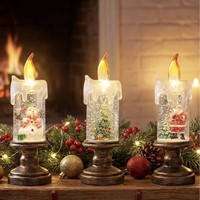 Lampe Bougie LED Réaliste en Plastique Effet Flamme et Neige, Veilleuse de Table Festive, Décoration de Bureau et Cadeau de Noël pour Fêtes de Fin d'Année