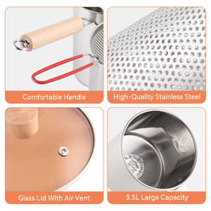 Stainless Steel Disposable Non-Stick Dishwasher Safe 3-Piece Deep Fryer <b>Pot</b> <b>Set</b> Frying Basket Glass Lid Wood Handle All-in-One - Product Image 4