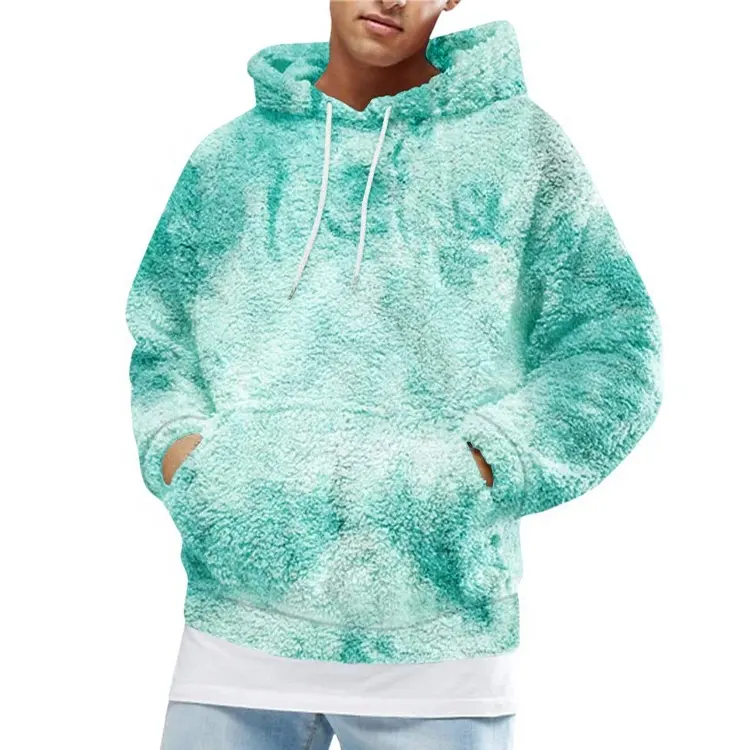 Oem Custom Groothandel Oversized Tie Dye Pullover Harige Fuzzy Sherpa Fleece Hoodie Voor Mannen