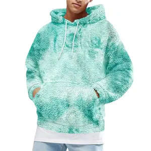 OEM Custom Wholesale Oversized Tie Dye Pullover Furry Fuzzy Sherpa Fleece Hoodie For Men