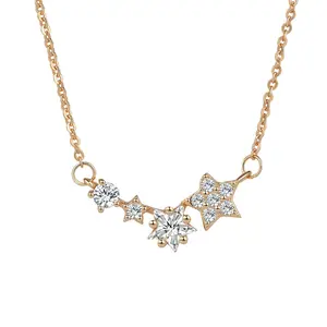 Boho Clavicle Chain Accessories Fine Jewelry Champagne Gold 925 Sterling Silver Star Simple cz Pendant Necklace For Women