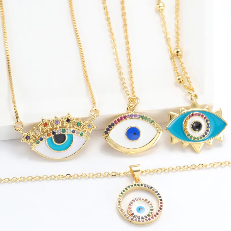 Factory Wholesale Enamel Necklace Evil Eyes Necklace Drop Oil Blue Evils Eye Pendant For Jewelry Making