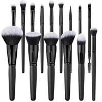 Ensemble de pinceaux de maquillage haut de gamme de 15 pièces, poils synthétiques, manche en bois, pinceau plat, mascara, fard à paupières, blush, baume à lèvres, anticernes