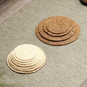 Handmade Loofah Sponge Tea Mat Round Water Absorbing Palm Fiber Teapot <b>Coaster</b> For Tea Ceremony Accessory - Product Image 1