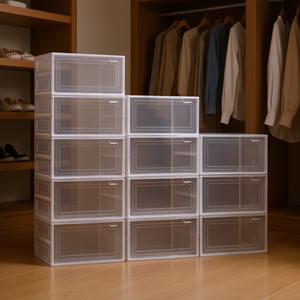 Cajas de Almacenamiento de Zapatos Apilables de Plástico Transparente, Paquete de 12, Organizador Rectangular Portátil para Organización de Armarios - Product Image 2