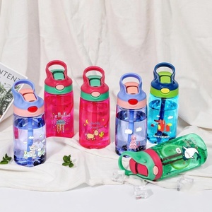 Botella de Agua de Plástico Colorida con Pajita, Botella de Agua Infantil para la Escuela de 480 ml, con Diseño de Dibujos Animados - Product Image 1