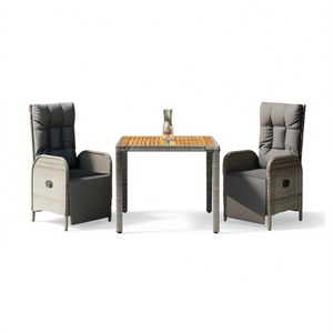 Grey Garden <b>Dining</b> <b>Set</b> <b>2</b> <b>Seater</b> Rattan Teak <b>Table</b> Outdoor Furniture Contemporary Weather Resistant - Product Image 1