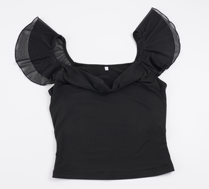 Pure Sexy Ruched Square Neck Bustier Ruffle Flutter Sleeve Top Summer Cool Sexy Waist Cinching Design Short Sleeve Blouse - Product Image 6