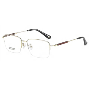 Monture optique classique en titane massif doré, branches en bois d'ébène et bois de rose, verres AC, placage IP diamant, anti-lumière bleue - Product Image 1
