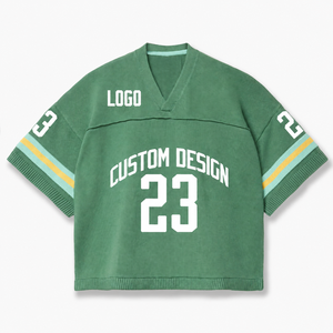 Suéter de Punto Personalizado Unisex para Fútbol, Cuello en V, Hombros Caídos, Estilo Deportivo Holgado, 100% Algodón, Manga Corta - Product Image 3