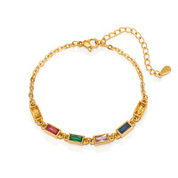 Vintage hartvormige hanger armband met verstelbare sluiting, 18k verguld, ingelegd met vierkante gekleurde kristallen, roestvrijstalen ketting.