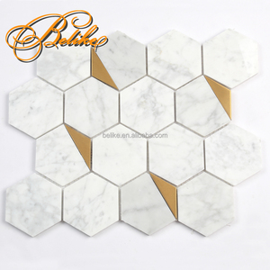 Hexagone Mosaïque Carreau Marbre Intégré Métal Mélange De Luxe Moderne Mur Dos Revêtement Intérieur Design Décor À La Maison Carrare Pierre - Product Image 5