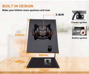 Hot Selling Fabricante De Estufas 30cm Glass Top <b>Stove</b> 1 burner Built in Gas Cooktop - Product Image 3