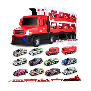 Toddler Xe Tải xe đồ chơi giao thông vận tải xe với 71 trong phóng Race theo dõi lưu trữ gấp Carrier 8 kim loại đua xe ô tô