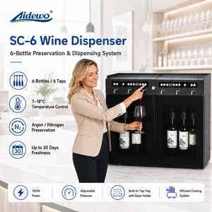 Dispensador <span class=keywords><strong>de</strong></span> Vino Comercial AIDEWO SC-6 <span class=keywords><strong>de</strong></span> Acero Inoxidable <span class=keywords><strong>con</strong></span> Enfriamiento por Compresor, Sistema <span class=keywords><strong>de</strong></span> Dispensación y Conservación <span class=keywords><strong>de</strong></span> 6 Botellas para Bares - Product Image 1