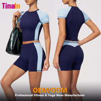 Tinain OEM ODM Activewear-Hersteller Maßgeschneiderte Logo-Kontrastpanel-Sportleggings Fitness-Gym-Pilates Damen Yoga-Set