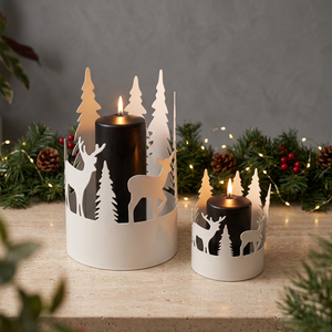 2026 Christmas Home Tabletop Votive Holder Iron Metal Handmade with Tree and Deer Cutwork Design - Product Image 3