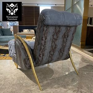 क्लासिक डिजाइनर लक्जरी लाउंज ने सोने के सांप आकार आर्मरेस्ट के साथ आधुनिक अवकाश आलसी आदमी सोफे की अध्यक्षता की - Product Image 4