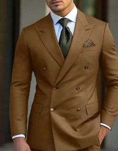 Nouveau <span class=keywords><strong>costume</strong></span> deux pièces décontracté pour <span class=keywords><strong>homme</strong></span>, idéal pour les dîners et événements, en tissu peigné, coupe droite, simple boutonnage - Product Image 1