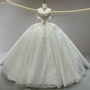JFH52 Vestidos largos de novia con cuentas de cristal y mangas largas brillantes para novias - Product Image 2