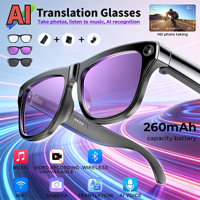 2026 New AI Smart Glasses with Multi-language Translation, Recording, Outdoor Travel Photography, and Voice Assistant