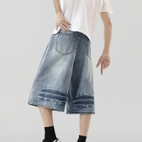 Shorts en jean décontractés populaires pour l'été, style hip-hop streetwear, taille mi-haute, non extensibles, confortables, coupe large, non tissés, effet usé pour hommes