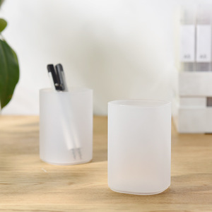 Round Pen Holder Solid Color Uncapped Stackable Stationery Storage Box For <b>Desk</b> Office Use Blue Purple <b>Pink</b> Transparent - Product Image 2