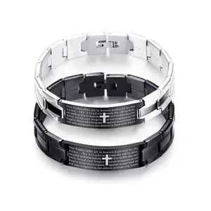 Hot Sale Holy Writ Bracelet For Men And Women Bulk Stocks Bracelet Homme Silver Black Cross Stainless Steel Bracelets & Bangles