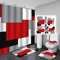 Ensemble de salle de bain de style américain Tapis hydrofuge Rideau de douche géométrique abstrait moderne