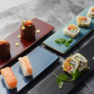 Vente chaude Sushi Plat Creative <span class=keywords><strong>Rectangle</strong></span> Sushi <span class=keywords><strong>Assiette</strong></span> Porcelaine Réactive Vitrage Plaque - Product Image 3