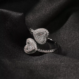 Anello Regolabile da Donna Placcato <span class=keywords><strong>Oro</strong></span> 18K con Zirconi Baguette a Cuore, Gioielli Trendy in Ottone, Stile Iced Out Bling, Vendita all'Ingrosso - Product Image 6