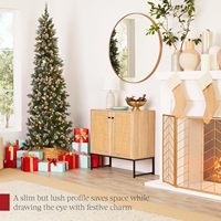 Sapin de Noël artificiel amincissant de 1,80 m de haut, pré-éclairé blanc chaud, 250 lumières LED, semi-flocé, design fin, aspect pin