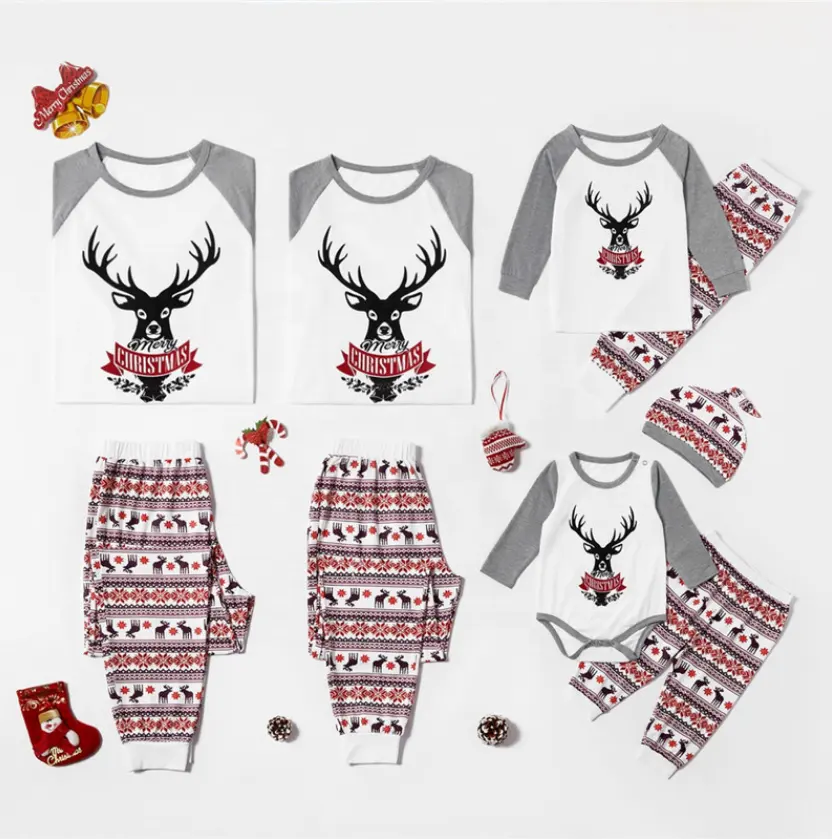 2020 Winter Familie Bijpassende Pyjama Set Vader Moeder Baby Nachtkleding Rendier Gedrukt Kerst Navidad Pjs