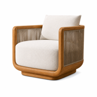 Ensemble de canapés d'extérieur en teck de style nordique de luxe, canapé et fauteuils pour conversation en plein air, mobilier de terrasse pour jardin et patio