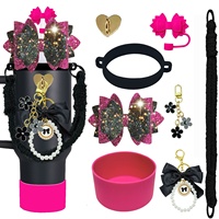 Ensemble de décoration de tasses en bambou avec nœud pailleté, accessoires DIY pour tasses isothermes compatibles avec les gobelets et les tasses à double paroi