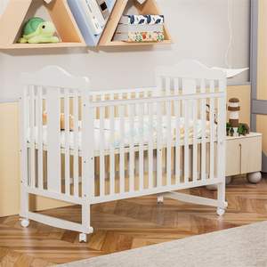 Meubles pour bébé Lits bébé en bois Lits bébé pliables avec côtés rabattables et hauteur réglable avec roulettes et moustiquaire - Product Image 3