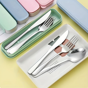 Ensemble <span class=keywords><strong>de</strong></span> couverts portable en acier inoxydable avec étui <span class=keywords><strong>de</strong></span> rangement, fourchette cuillère couteau pour camping voyage ensemble <span class=keywords><strong>de</strong></span> couverts - Product Image 5