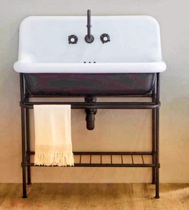 Mueble de Baño <span class=keywords><strong>con</strong></span> Lavabo y Estructura de Acero Personalizado, <span class=keywords><strong>Patas</strong></span> Negras, Soporte de Lavabo de Pie o de Pared, Consola para Hotel Boutique Vintage - Product Image 2