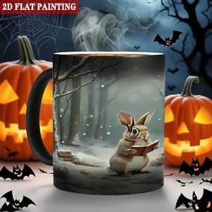 Mug en céramique 11oz noir givré, tasse magique à changement de couleur par sublimation, motif lapin de Noël - Product Image 6