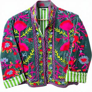 เสื้อแจ็คเก็ตกำมะหยี่สีเขียวป่าสุดหรู ปักลายซูซานีด้วยมือ ผลงานชิ้นเอกสไตล์โบฮีเมียน บุด้วยผ้าฝ้ายอย่างดีสำหรับผู้หญิง ขายดีประจำปี 2026 - Product Image 1