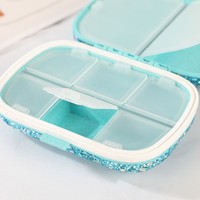 Boîte à pilules portable 6 compartiments, mini organisateur de médicaments, étui quotidien pour vitamines pour fille, boîte de rangement de suppléments de poche, boîte à bijoux, porte-clés