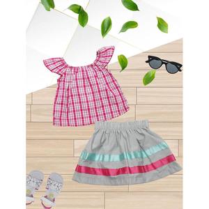 Conjunto de Blusa y Falda para Niña, Manga Corta, Plisado con Volantes, Poliéster y Algodón, 2 Piezas, Ropa de Boutique - Product Image 3
