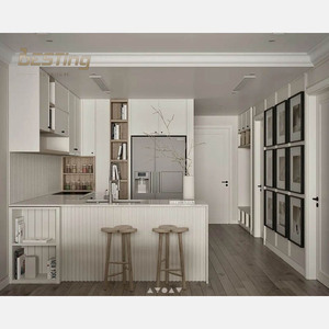 Conception minimaliste italienne îlot de luxe en <span class=keywords><strong>granit</strong></span> armoire de <span class=keywords><strong>cuisine</strong></span> ouverte en bois massif - Product Image 1