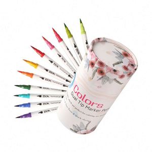 ชุดปากกาพู่กันระบายสีน้ำแบบหัวคู่ 60 สี บรรจุในกล่องกระดาษทรงกระบอก สำหรับเด็ก วาดภาพ ระบายสี ราคาโรงงาน ขายส่ง - Product Image 1