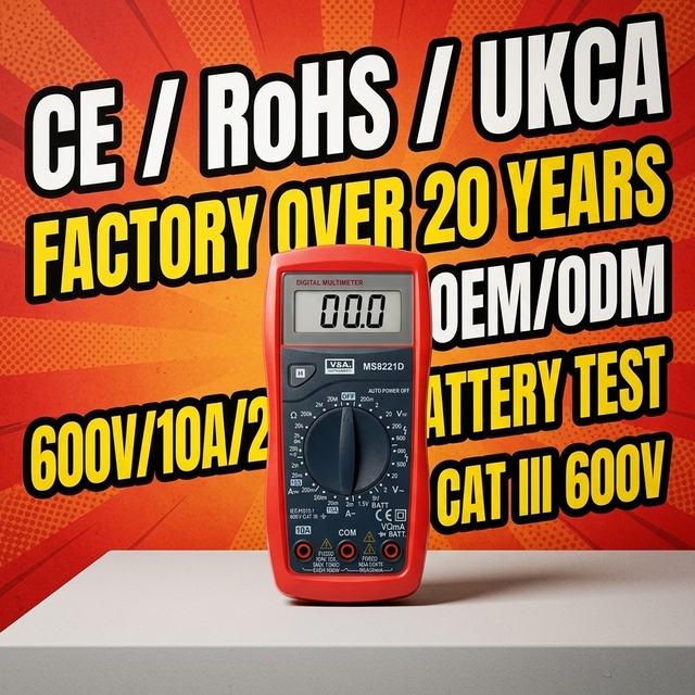 MS8221D Manual Digital Multimeter AC/DC Voltage Current Meter 4-Digit 1999 Counts Ohm CATIII 600V Safety 10A Battery Measuring
